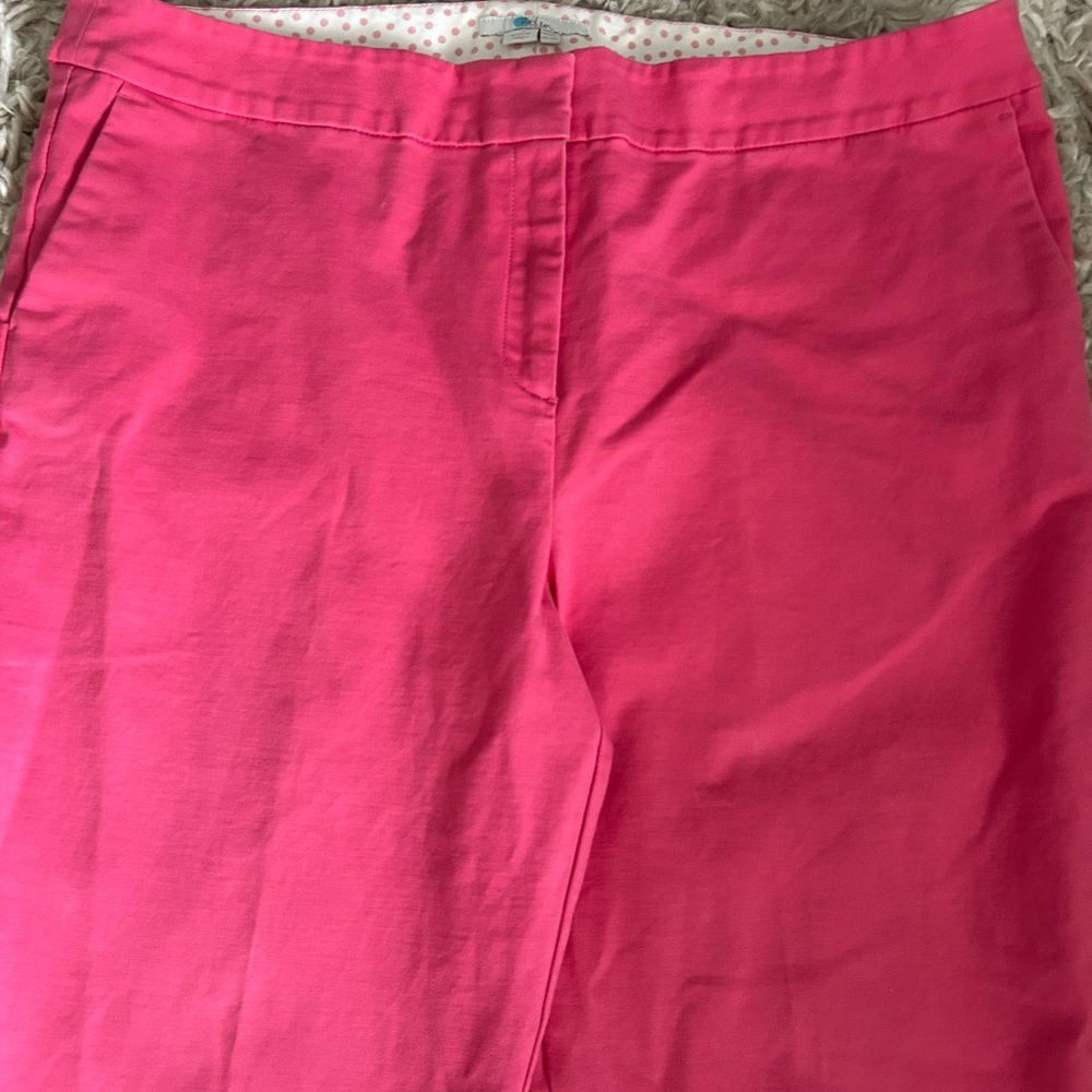 Boden Women Pants Sz 16 L Tall Pink Mid Rise Ponte Straight Leg Trousers Pockets - Picture 2 of 8